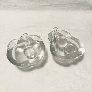 Set of 2 Frosted Glass Fruit Sculptures Apple & Pear Paperweights/Trinket Dishes